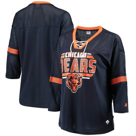 スターター レディース Tシャツ トップス Chicago Bears Starter Women's Lead Game LaceUp VNeck 3/4Sleeve TShirt Navy