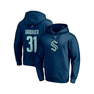 t@ieBNX Y p[J[EXEFbgVc AE^[ Men's Philipp Grubauer Deep Sea Blue Seattle Kraken Authentic Stack Name and Number Pullover Hoodie Deep Sea Blue