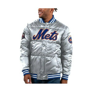X^[^[ Y WPbgu] AE^[ Men's Silver New York Mets Bronx Satin Full-Snap Varsity Bomber Jacket Silver