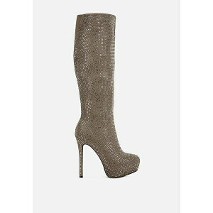 hO fB[X u[c V[Y nebula rhinestone embellished stiletto calf boots Taupe