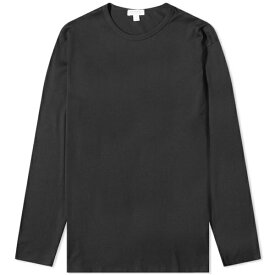 サンスペル メンズ Tシャツ トップス Sunspel Long Sleeve Crew Neck T-Shirt Black