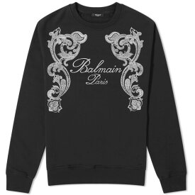 バルマン メンズ パーカー・スウェットシャツ アウター Balmain Signature Paisley Print Crew Neck Sweat Black