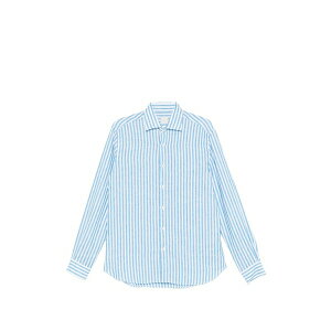 120�����m �����Y �V���c �g�b�v�X Striped-pattern linen shirt Blue