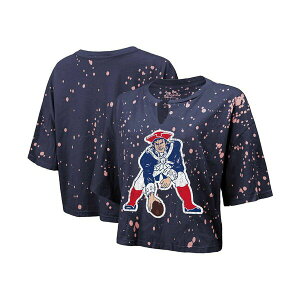 }WFXeBbN fB[X Jbg\[ gbvX Women's Navy New England Patriots Bleach Splatter Notch Neck Crop T-Shirt Navy