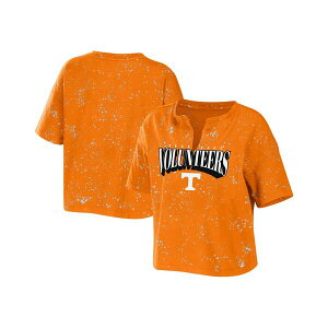 EFA oC GEAh[Y fB[X Jbg\[ gbvX Women's Tennessee Orange Tennessee Volunteers Bleach Wash Splatter Cropped Notch Neck T-shirt Orange