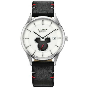 V`Y fB[X rv ANZT[ Eco-Drive Women's Disney Mickey Mouse Black Leather Strap Watch 40mm Black