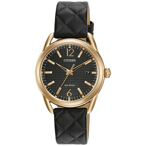 V`Y fB[X rv ANZT[ Drive from Citizen Eco-Drive Women's Black Quilted Leather Strap Watch 34mm FE6083-13E Black