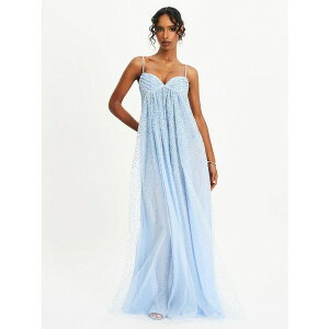 �~�X �T�[�N�� ���f�B�[�X �����s�[�X �g�b�v�X Women's Wallie Baby Blue Rhinestone Embellished Mesh Backless Gown Blue