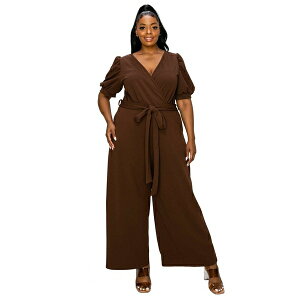 uh fB[X s[X gbvX Plus Size Iris Surplice Belted Pocket Jumpsuit Brown