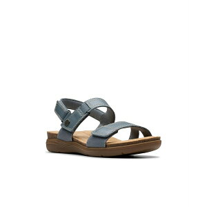 N[NX fB[X T_ V[Y Collection Women's April Clover Riptape Flat Sandals Blue Gray Combi Leather