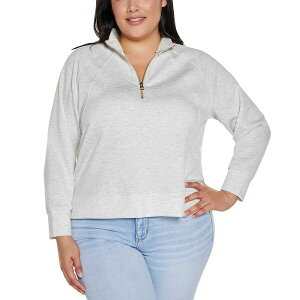 �x���f�B�[�j ���f�B�[�X �J�b�g�\�[ �g�b�v�X Plus Size Scuba Knit Quarter-Zip Top Heather Light Gray