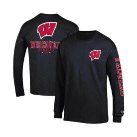 チャンピオン レディース Tシャツ トップス Men's Black Wisconsin Badgers Team Stack Long Sleeve T-shirt Black