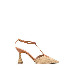 ���h ���f�B�[�X �p���v�X �V���[�Y Straw-panelled t-bar pumps Brown