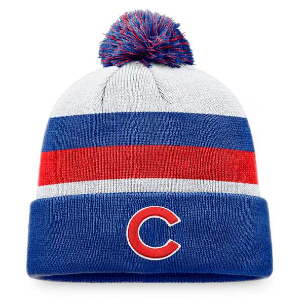 【送料無料】 ファナティクス メンズ 帽子 アクセサリー Chicago Cubs Fanatics Branded Stripe Cuffed Knit Hat with Pom Royal：asty