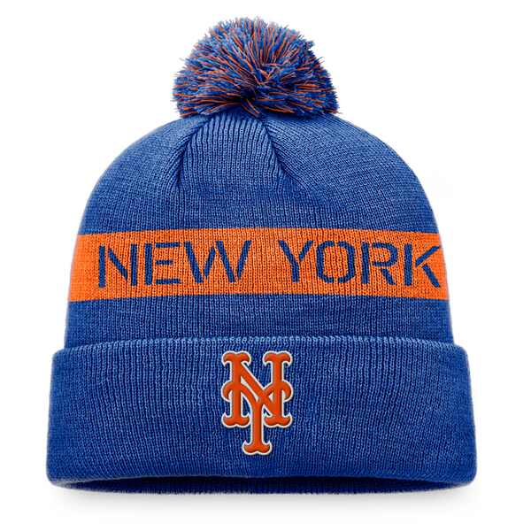 【送料無料】 ファナティクス メンズ 帽子 アクセサリー New York Mets Fanatics Branded League Logo Cuffed Knit Hat with Pom Royal/Orange：asty