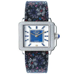 WFr fB[X rv ANZT[ Women's Padova Gemstone Floral Swiss Quartz Italian Blue Leather Strap Watch 30mm Silver-Tone