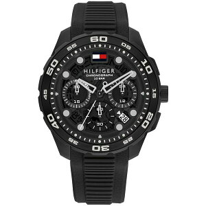 g~[ qtBK[ Y rv ANZT[ Men's Chronograph Black Silicone Strap Watch, 44mm Black