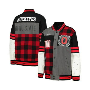 U Ch RNeBu fB[X WPbgu] AE^[ Women's Black Distressed Ohio State Buckeyes Multi Vintage-Like Button-Up Bomber Jacket Black
