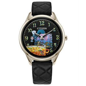 V`Y fB[X rv ANZT[ Eco-Drive Women's Pixar Ratatouille Black Quilted Leather Strap Watch 37mm Black