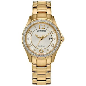 V`Y fB[X uXbgEoOEANbg ANZT[ Eco-Drive Women's Crystal Gold-Tone Stainless Steel Bracelet Watch 30mm Gold-tone