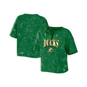 EFA oC GEAh[Y fB[X Jbg\[ gbvX Women's Green Oregon Ducks Bleach Wash Splatter Cropped Notch Neck T-shirt Green