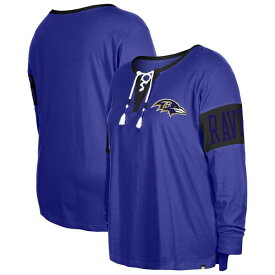 ニューエラ レディース Tシャツ トップス Baltimore Ravens New Era Women's Plus Size LaceUp Notch Neck Long Sleeve TShirt Purple