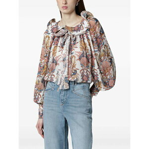 �t�@�[�� ���I ���f�B�[�X �V���c �g�b�v�X Ruffled floral blouse White