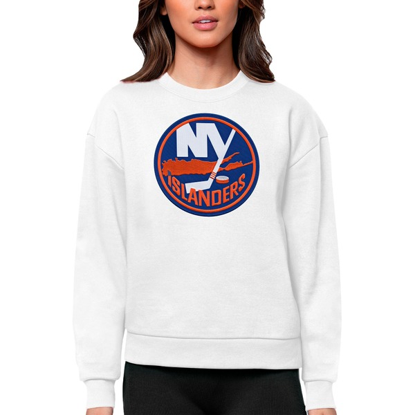 アンティグア レディース パーカー・スウェットシャツ アウター New York Islanders Antigua Women's Team Logo Victory Crewneck Pullover Sweatshirt White