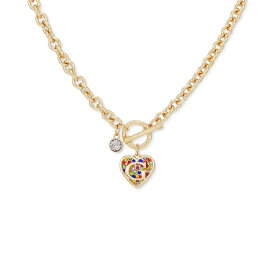 ゲス レディース ネックレス・チョーカー・ペンダントトップ アクセサリー Gold-Tone Rainbow Pav&eacute; Logo Heart 17" Pendant Necklace Gold