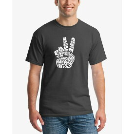 エルエーポップアート メンズ Tシャツ トップス Men's Word Art Peace Out T-shirt Dark Gray