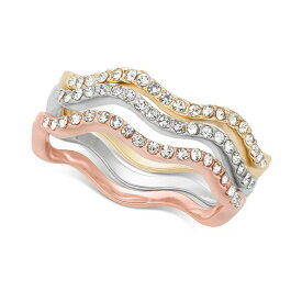 チャータークラブ メンズ リング アクセサリー Tri-Tone Silver, Gold Plated, 18K Rose Gold Plated 3-Pc. Set Pav&eacute; Wavy Rings, Created for Macy's Tri-Tone