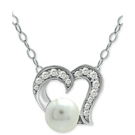 ジャニ ベルニーニ レディース ネックレス・チョーカー・ペンダントトップ アクセサリー Freshwater Pearl (5mm) & Cubic Zirconia Open Heart Pendant Necklace, 16" + 2" extender, Created for Macy's Sterling Silver