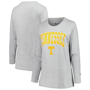 vtB[ fB[X Jbg\[ gbvX Women's Gray Tennessee Volunteers Plus Size Arch Over Logo Scoop Neck Long Sleeve T-Shirt Gray