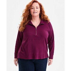 �X�^�C���A���h�R�[ ���f�B�[�X �p�[�J�[�E�X�E�F�b�g�V���c �A�E�^�[ Plus Size Waffle-Knit Half-Zip Top, Macy's Exclusive Deep Cranberry