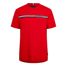 【送料無料】 トミー ヒルフィガー メンズ Tシャツ トップス MONOTYPE CHEST STRIPE TEE Fierce Red