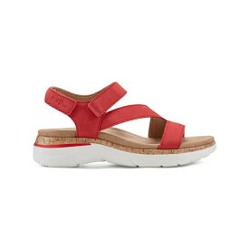 アース レディース サンダル シューズ Women's Roni Almond Toe Flat Strappy Casual Sandals Red Leather