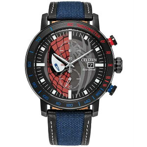 V`Y Y rv ANZT[ Eco-Drive Men's Chronograph Marvel Spider-Man Double Vision Blue Nylon Leather Strap Watch 44mm Blue