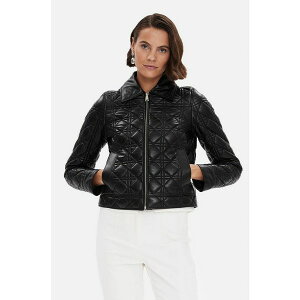 t@[jbN [P[ fB[X WPbgu] AE^[ Women's Genuine Leather Quilted Bomber Jacket, Black Black
