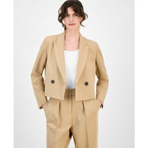 ANC fB[X WPbgu] AE^[ Women's Double-Breasted Peak-Lapel Ultra-Fine-Twill Cropped Jacket, 0P-16 Light Coffee