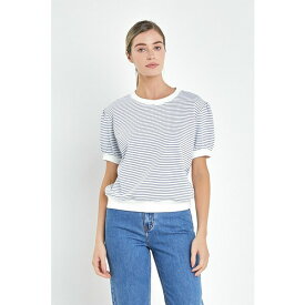 イングリッシュファクトリー レディース パーカー・スウェットシャツ アウター Women's Stripe Terry Puff Sleeve Sweatshirt White/blue