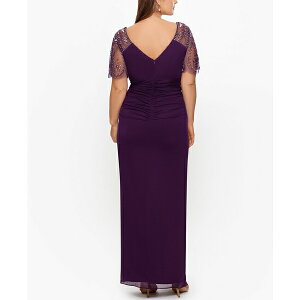 �G�X�P�[�v ���f�B�[�X �����s�[�X �g�b�v�X Plus Size Embellished Sheer Matte Jersey Gown Plum