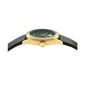 ヴェルサーチ レディース 腕時計 アクセサリー Women's Swiss Black Leather Strap Watch 36mm Gold