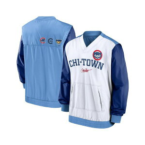 iCL Y WPbgu] AE^[ Men's White, Light Blue Chicago Cubs Rewind Warmup V-Neck Pullover Jacket White, Light Blue