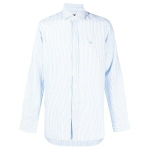 �n�P�b�g �����Y �V���c �g�b�v�X Bengal stripe-pattern linen-blend shirt Blue