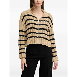 �_�i �L������ �j���[���[�N ���f�B�[�X �J�[�f�B�K�� �A�E�^�[ Striped-patern zip cardigan Brown