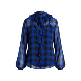 【送料無料】 ラルフローレン レディース カットソー トップス BUFFALO CHECK RUFFLED GEORGETTE BLOUSE Bright blue