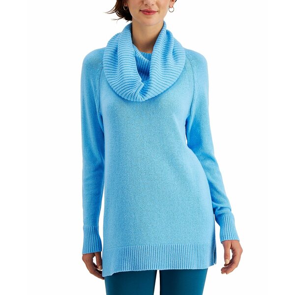 スタイルアンドコー レディース アウター ニットセーター Aqua Blue 全商品無料サイズ交換 スタイルアンドコー レディース ニットセーター アウター Detachable Scarf Tunic Sweater, Created for Macy's Aqua Blue