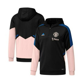 アディダス メンズ パーカー・スウェットシャツ アウター Men's Black, Pink Manchester United Training AEROREADY Quarter-Zip Hoodie Black, Pink