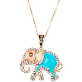 ルヴァン メンズ ネックレス・チョーカー アクセサリー Turquoise Enamel & Diamond (5/8 ct. t.w.) 18" Elephant Pendant Necklace in 14k Rose Gold RoseGold