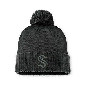 t@ieBNX Y Xq ANZT[ Men's Black Seattle Kraken Authentic Pro Road Cuffed Knit Hat with Pom Black